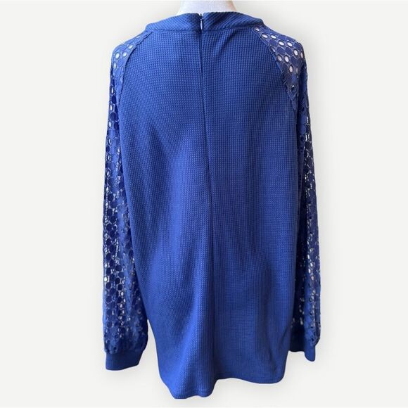 Iwollence Dark Blue Long Detail Lace Sleeve Crewneck Top. Blouse. Shirt. XL. - Picture 5 of 12